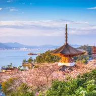 L'isola sacra di Miyajima e il suo famoso torii con i piedi nell'acqua, merita una visita al largo di Hiroshima in Giappone