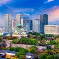 Osaka castle, surrounded by city business center skycrapers