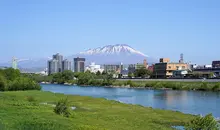 River Kitakami in Morioka city, Mt Iwate in the background