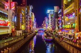 Dotonbori is one of the principal tourist destinations in Osaka, running along the canal in Namba.