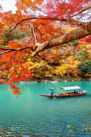 River in Arashiyama during fall : famous touristic site to visit in Kyoto