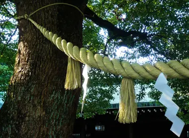 A shimenawa, braided rope at Meiji shrine in Tokyo.