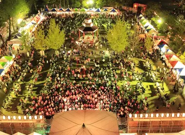 Vista aérea del festival de sake de Saijo (Higashi-hiroshima).