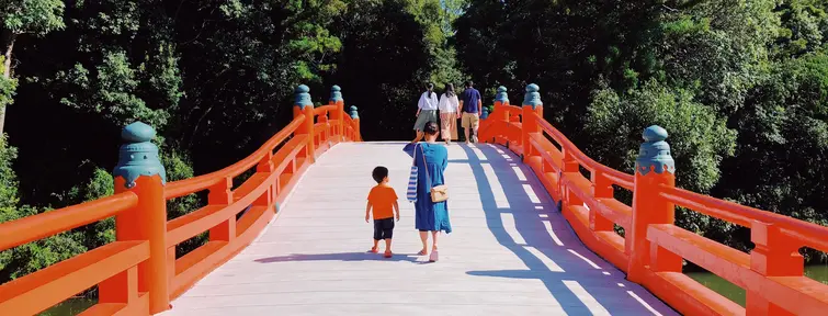 People walking on a bridge in Japan