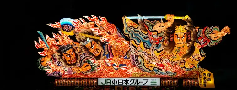 A lit up float for the Nebuta Festival